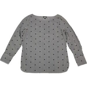 Talbot's‎ Tunic Top Sz Medium Petite Black White Stripe 100% Cotton Long Sleeve